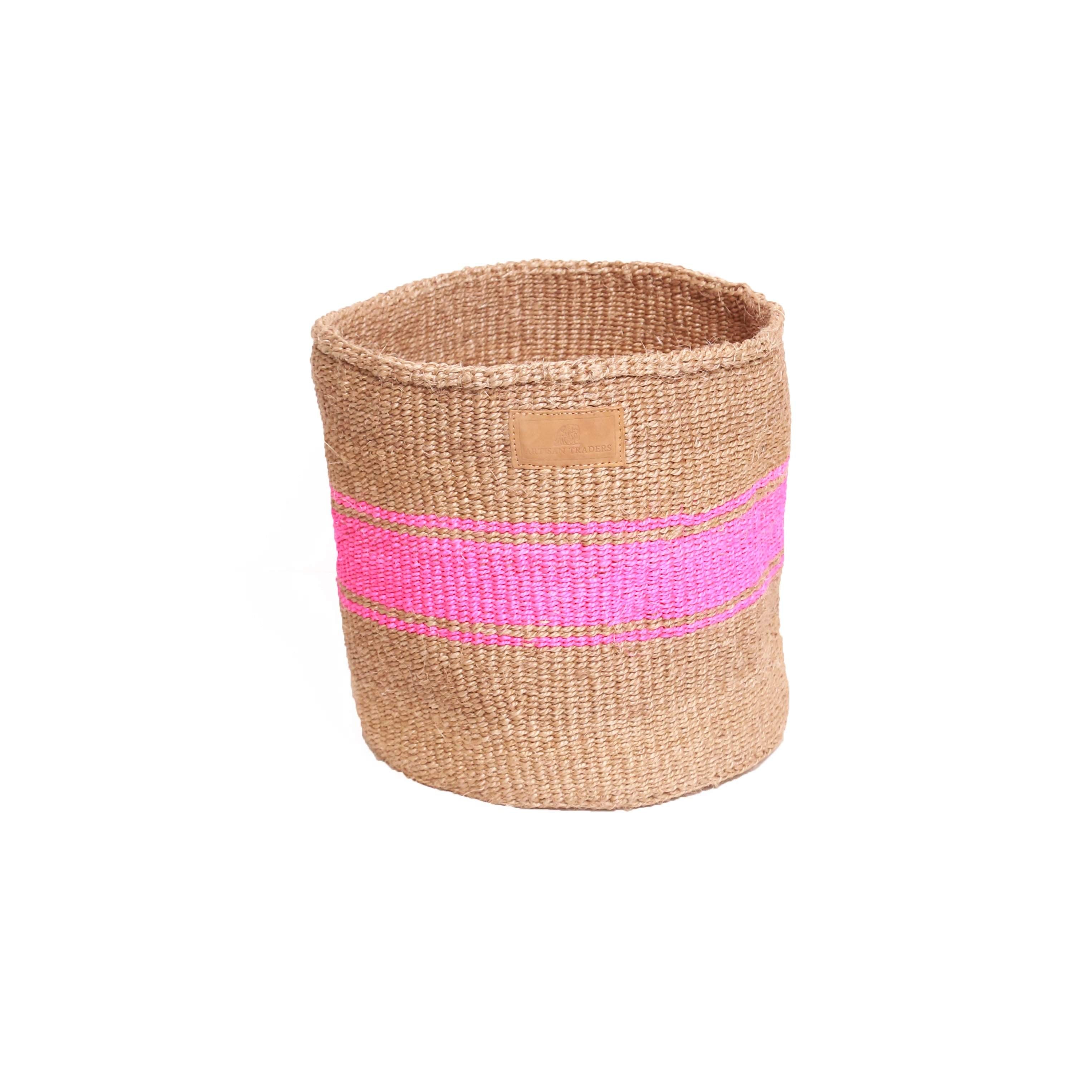 Kiondoo basket Pink Stripe broad M-Artisan Traders-african basket,basket,fairtrade,handcrafted,kenya,kiondo,natural,sisal