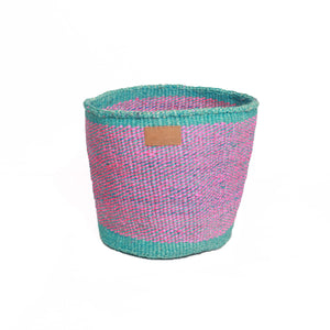 Kiondoo basket Turquoise border Pink M-Artisan Traders-african,african basket,basket,fairtrade,handcrafted,handmade,kenya,kiondo,kiondoo,natural,sisal