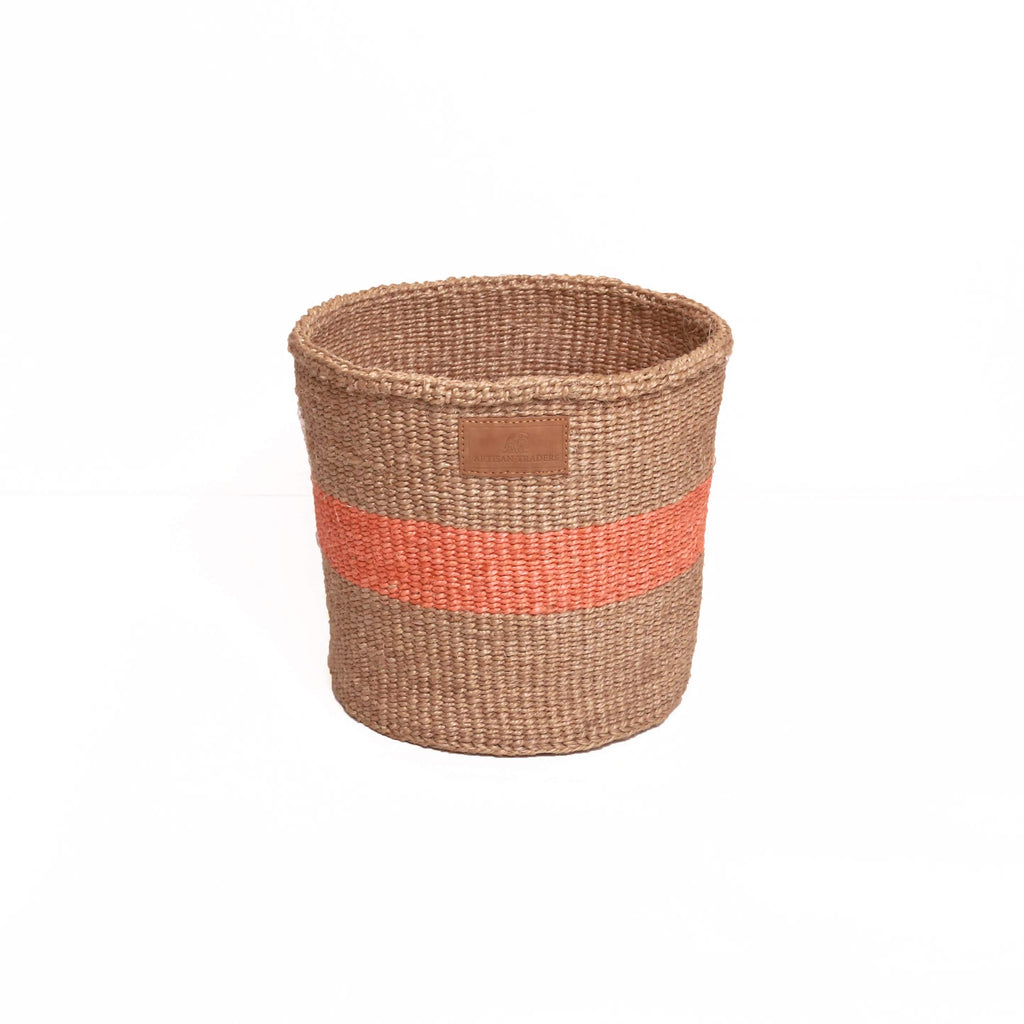 Kiondoo basket Orange stripe middle S-Artisan Traders-african,african basket,basket,fairtrade,handcrafted,handmade,kenya,kiondo,kiondoo,natural,sisal