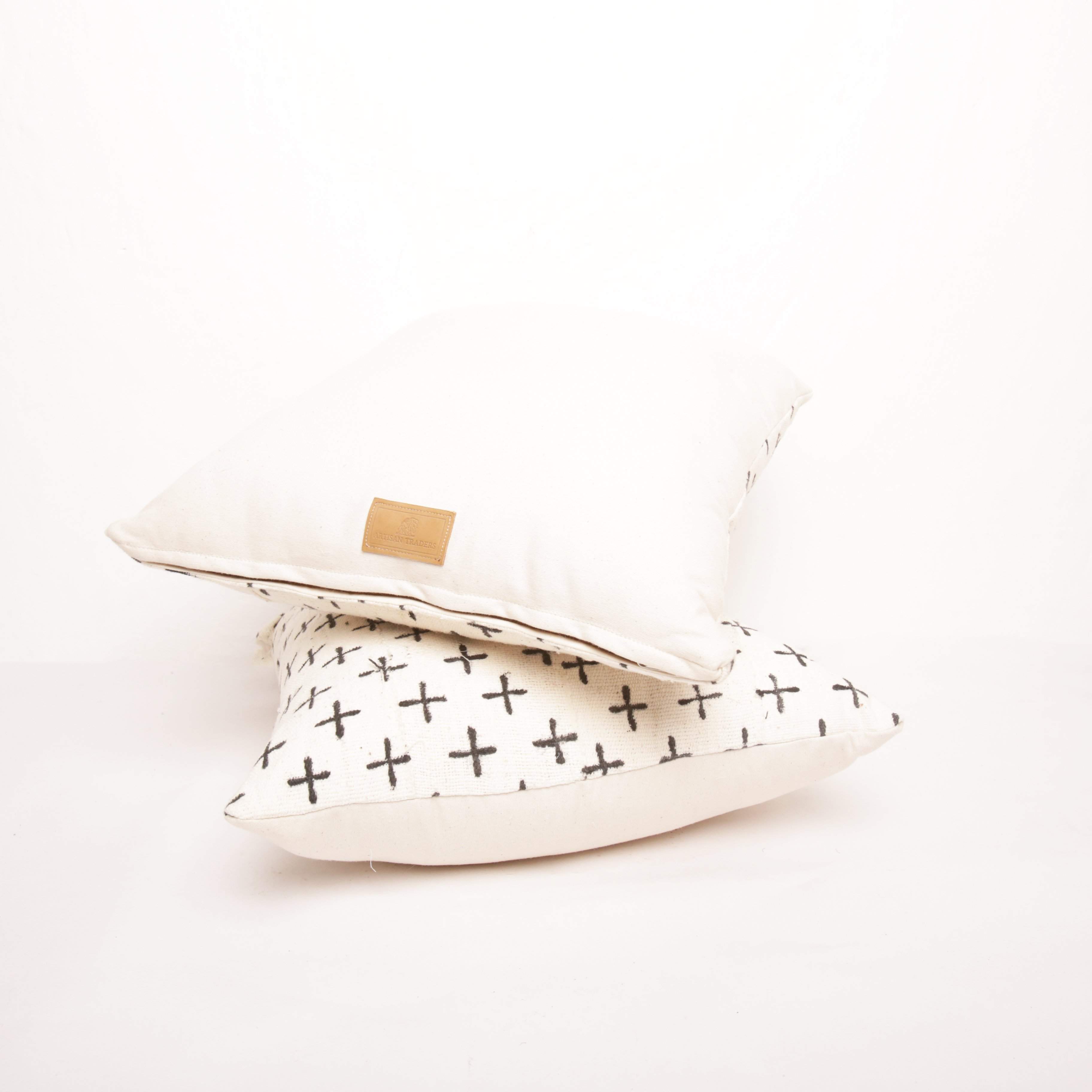 White and Black mudcloth cushion #3-Artisan Traders-