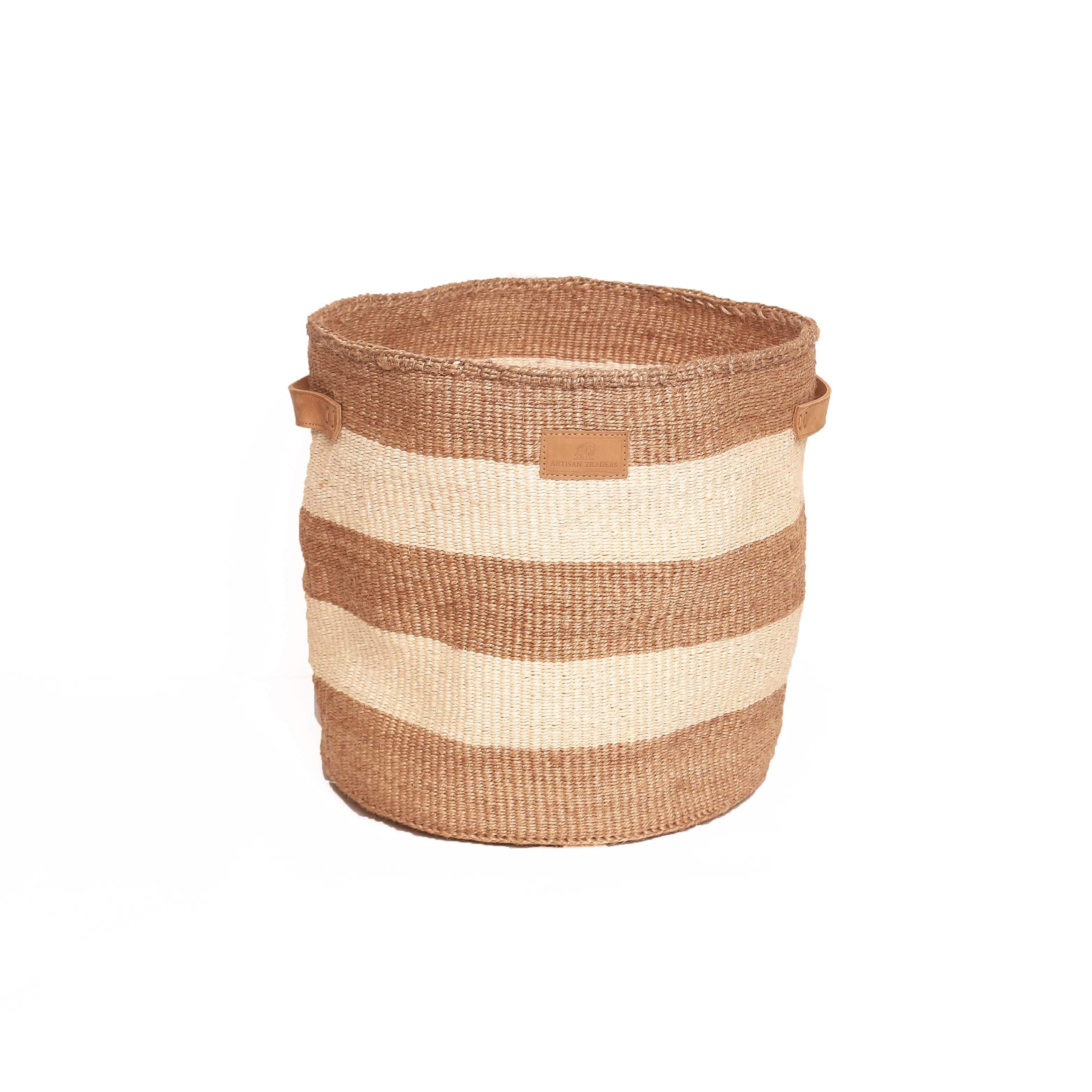 Kiondoo basket Beige Stripe L-Artisan Traders-african,african basket,basket,fairtrade,handcrafted,handmade,kenya,kiondo,kiondoo,natural,sisal