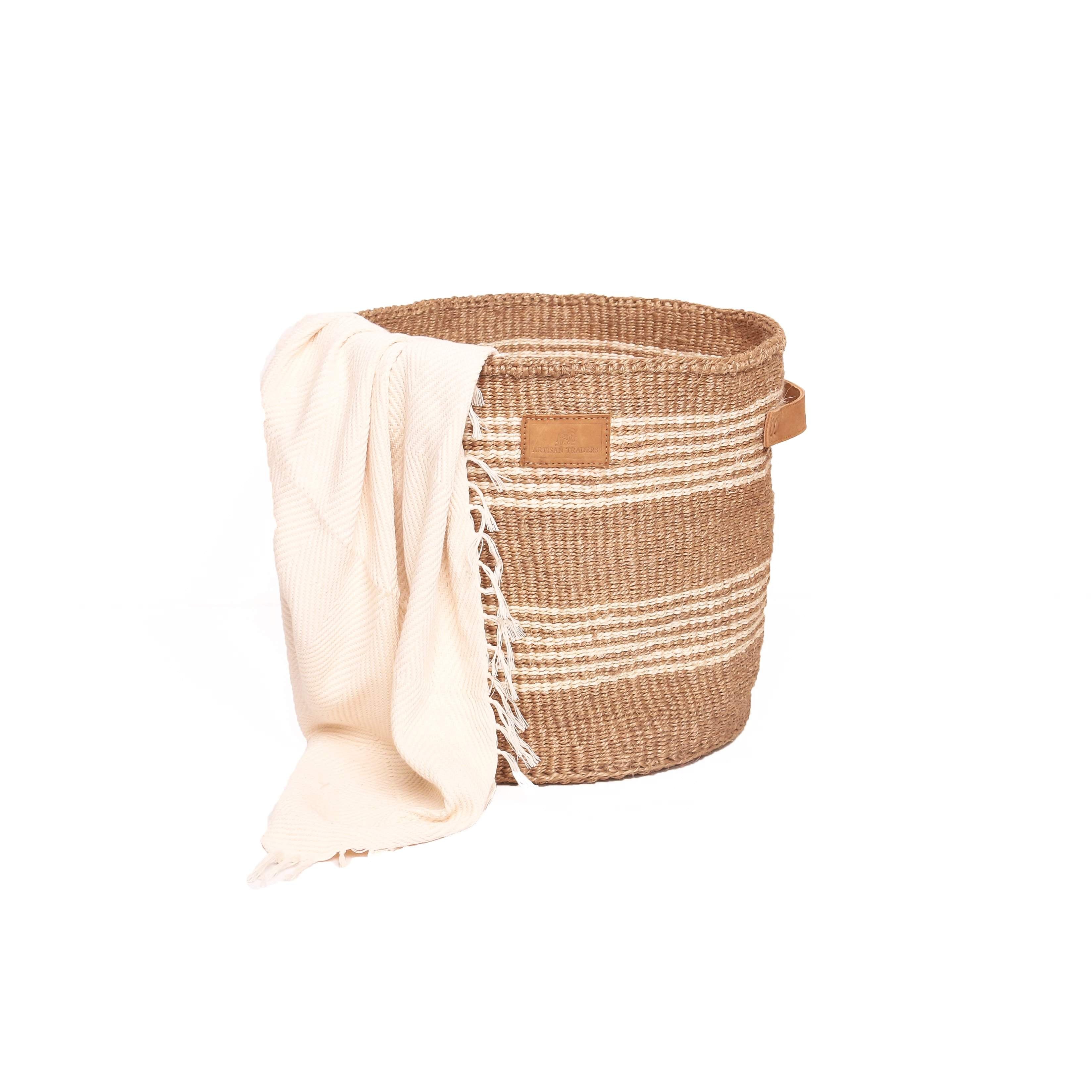 Kiondoo basket Beige fine stripe-Artisan Traders-african,african basket,basket,fairtrade,handcrafted,handmade,kenya,kiondo,kiondoo,natural,sisal