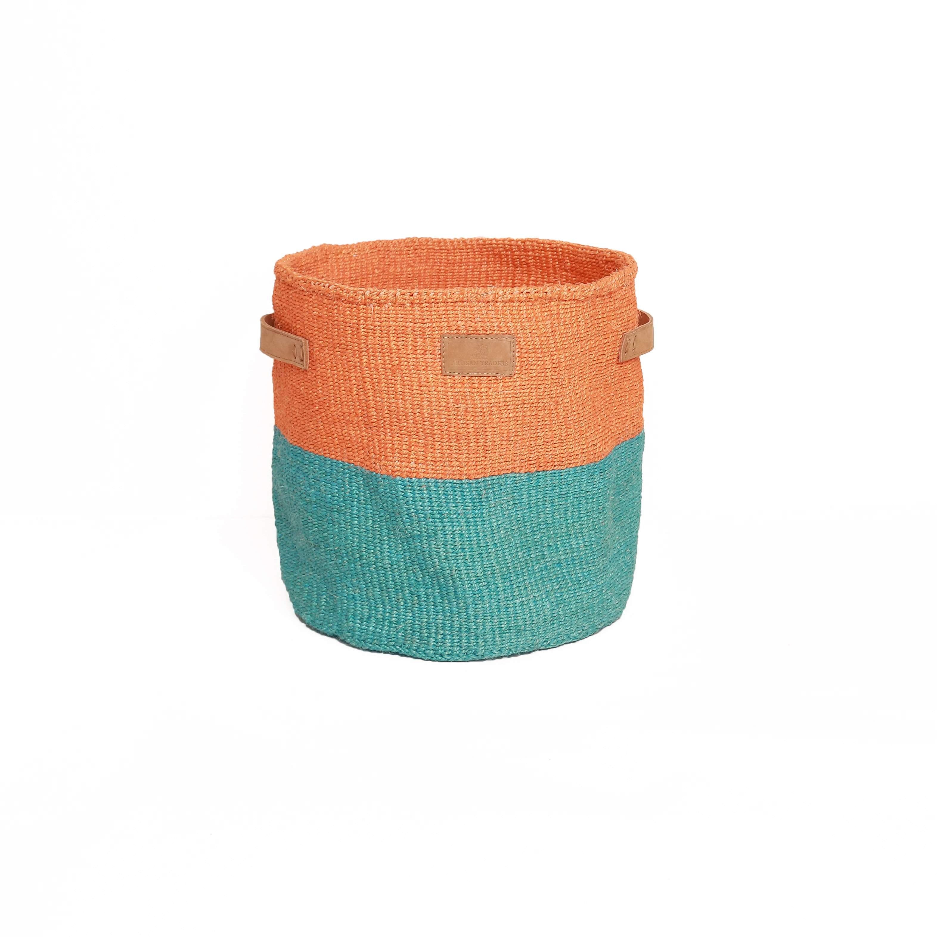 Kiondoo basket Orange Turquoise-Artisan Traders-african,african basket,handcrafted,handmade,kenya,kiondo,kiondoo,sisal