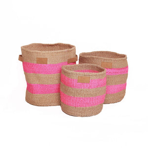 Kiondoo basket Pink Stripes-Artisan Traders-african,african basket,basket,fairtrade,handcrafted,handmade,kenya,kiondo,kiondoo,natural,sisal