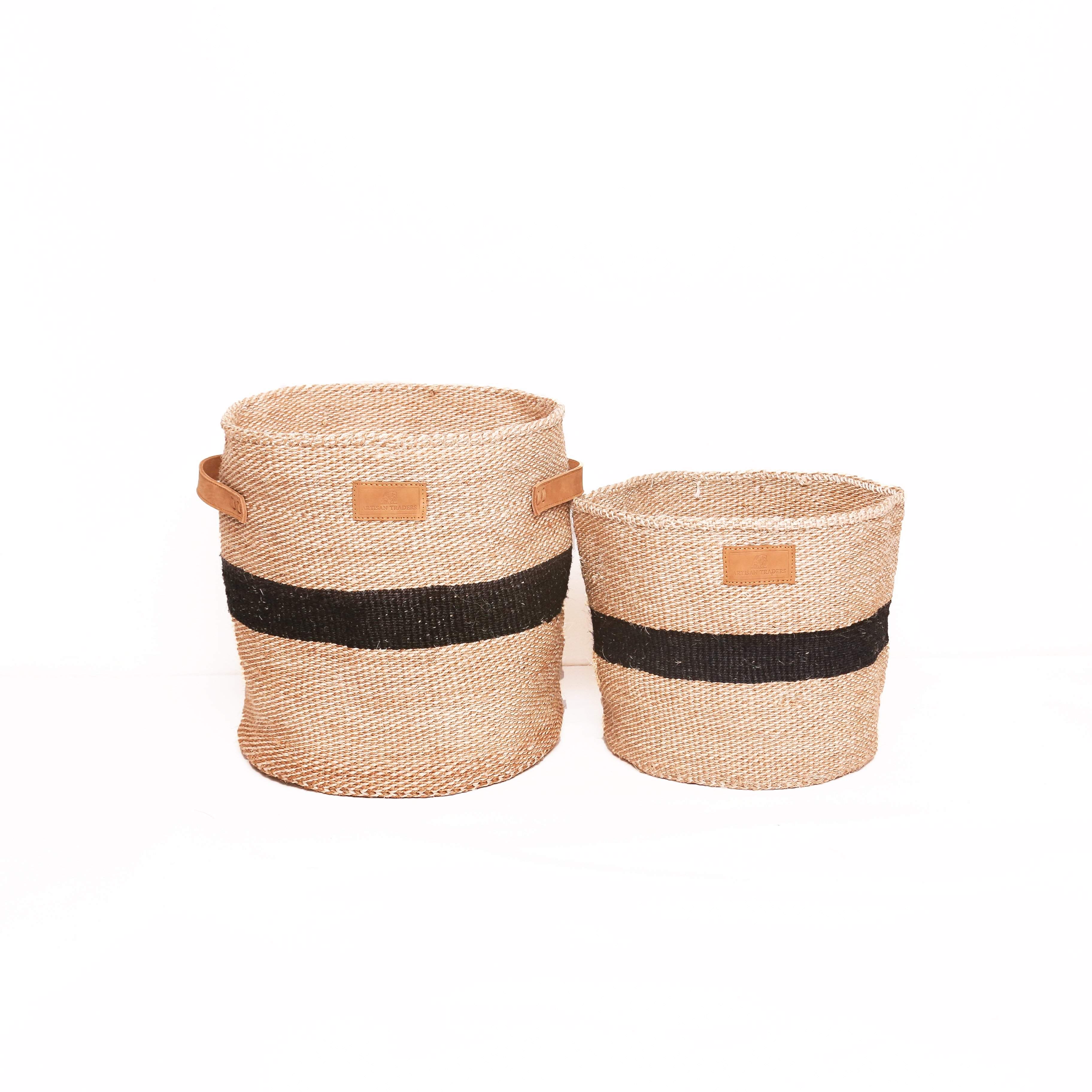 Kiondoo basket Beige black stripe-Artisan Traders-african,african basket,basket,fairtrade,handcrafted,handmade,kenya,kiondo,kiondoo,natural,sisal