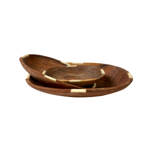 Oval olive wood and bone bowl set-Artisan Traders-african,fairtrade,handcarved,handcrafted,handmade,kenya,natural,olive wood,wood