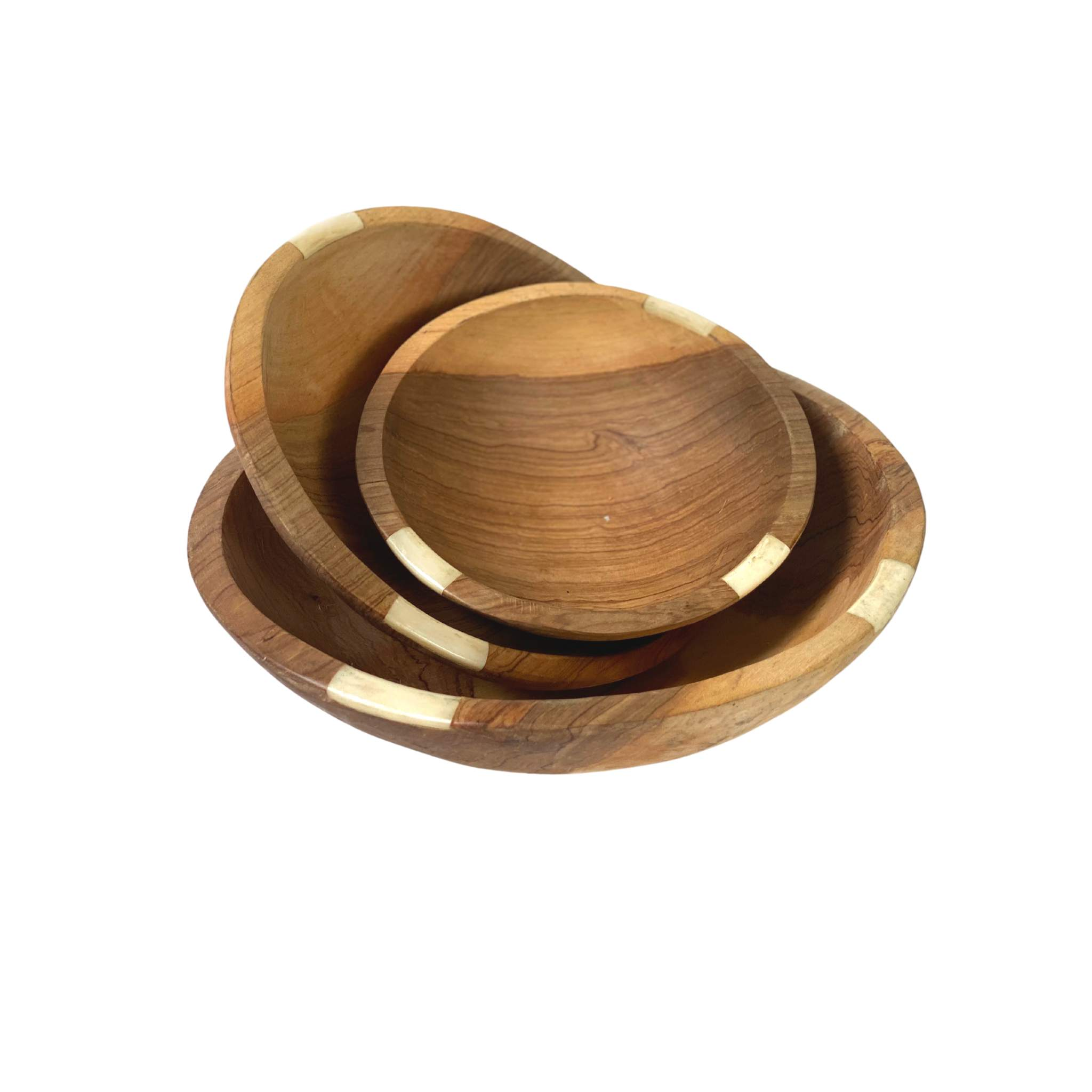 Round olive wood and bone bowl set-Artisan Traders-african,fairtrade,handcarved,handcrafted,handmade,kenya,natural,olive wood,wood