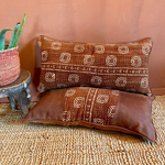 Load image into Gallery viewer, Rust leather mudcloth cushion #6-Artisan Traders-african,cushion,handcrafted,handmade,natural
