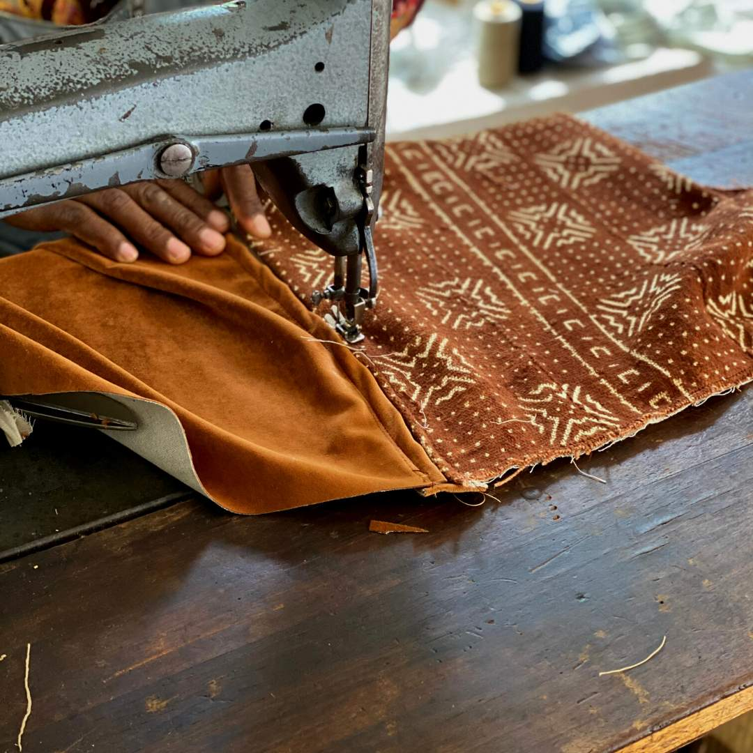 Rust leather mudcloth cushion XL #4-Artisan Traders-african,cushion,decoration,handcrafted,handmade,kenya,natural