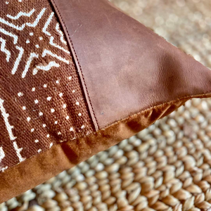 Rust leather mudcloth cushion #6-Artisan Traders-african,cushion,handcrafted,handmade,natural