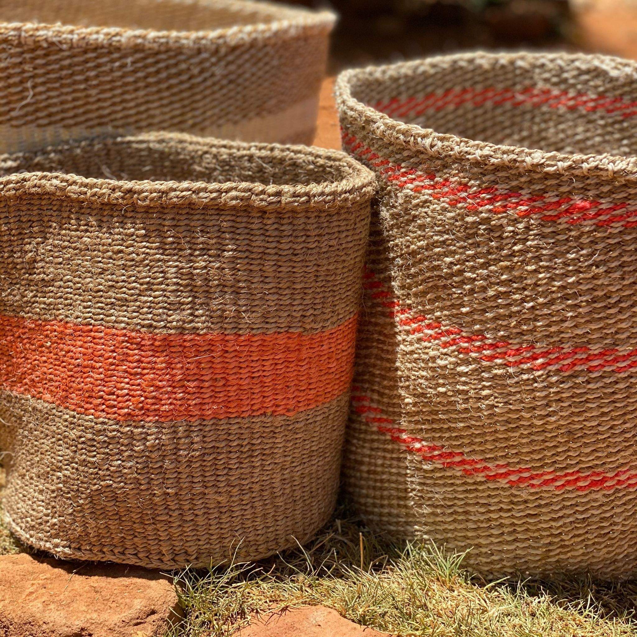 Kiondoo basket Orange stripe fine M-Artisan Traders-african,african basket,basket,fairtrade,handcrafted,handmade,kenya,kiondo,kiondoo,natural,sisal